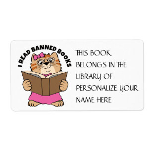 I Read Banned Books Cat Bookplate