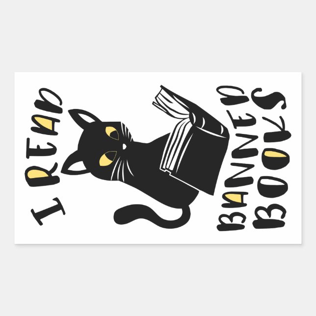 I read banned books Cat Rectangular Sticker (Front)