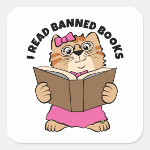 I Read Banned Books Cat  Square Sticker