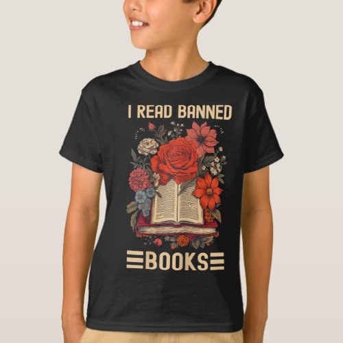 I Read Banned Books Feminist Books And Flowers Wom T_Shirt