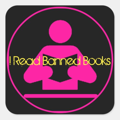 I Read Banned Books Pink Reading Icon Square Sticker