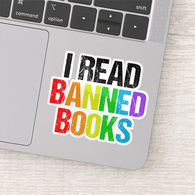 I Read Banned Books Rainbow Laptop Sticker (Detail)