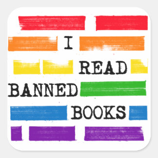 I Read Banned Books Rainbow Redacted Square Sticker
