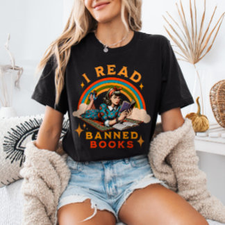 I Read Banned Books Reading Rainbow Retro Girl Tri-Blend Shirt