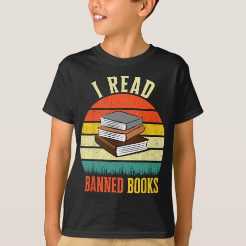 I Read Banned Books Retro Literature Rainbow Readi T_Shirt