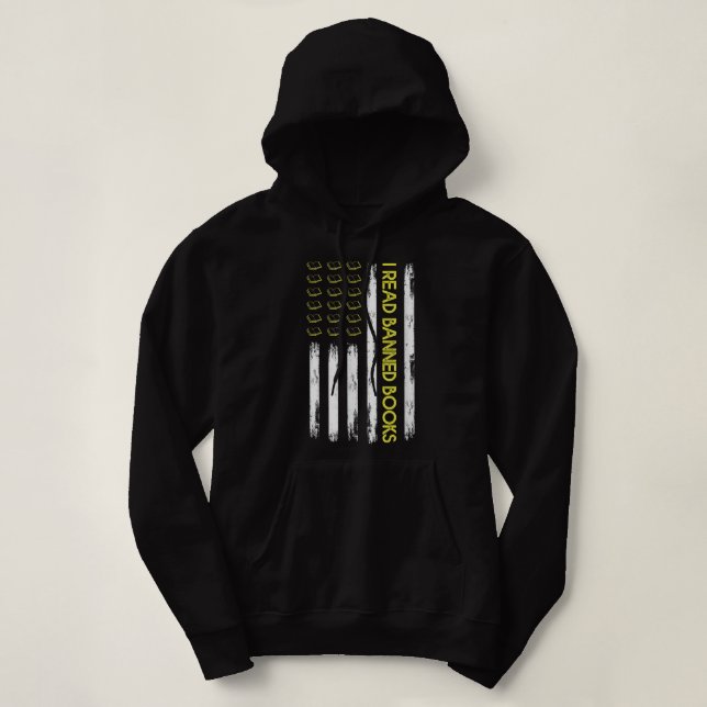 I Read Banned Books Retro USA Flag Reading Librari Hoodie (Design Front)