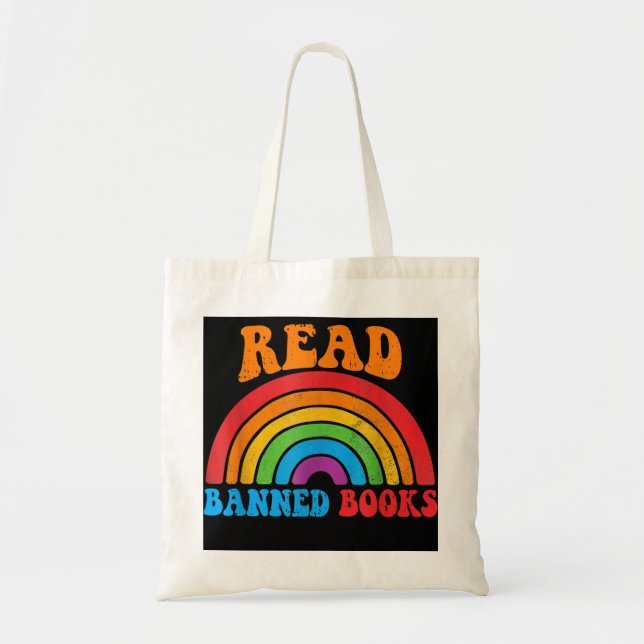 I Read Banned Books T Shirt Rainbow Readers Readin Tote Bag (Front)