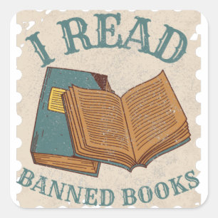 i read banned books vintage books lover square sticker