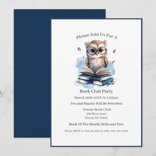 I read past my bedtime, Book Club Invitation (Front/Back)