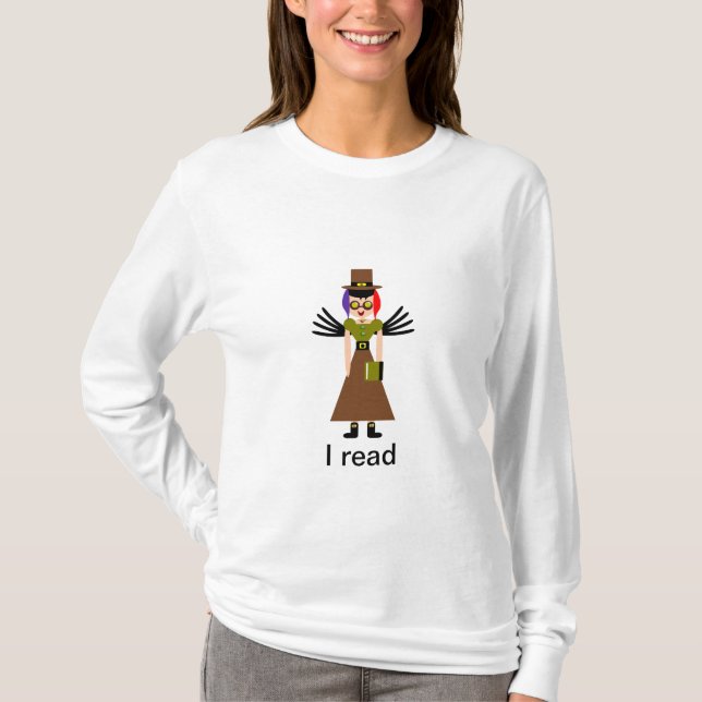 "I read" Steampunk Goggle Girl T-Shirt (Front)