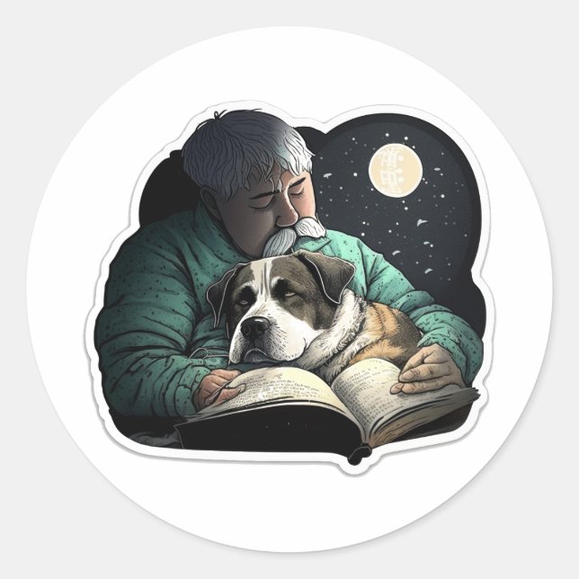 I read to my dog too!  classic round sticker (Front)