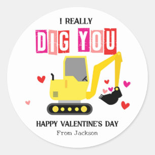 I Really Dig You Classroom Valentine's Day Classic Round Sticker