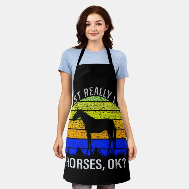 I Really Like Horses in Blue and Yellow   Apron (Worn)