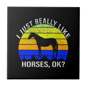 I Really Like Horses in Blue and Yellow Ceramic Tile