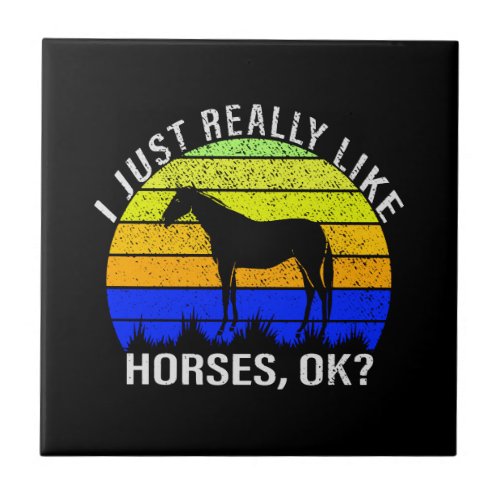 I Really Like Horses in Blue and Yellow  Ceramic Tile