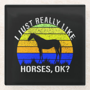 I Really Like Horses in Blue and Yellow  Glass Coaster