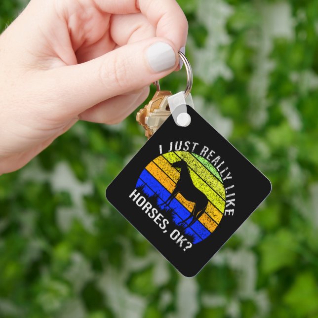 I Really Like Horses in Blue and Yellow  Keychain (Hand)