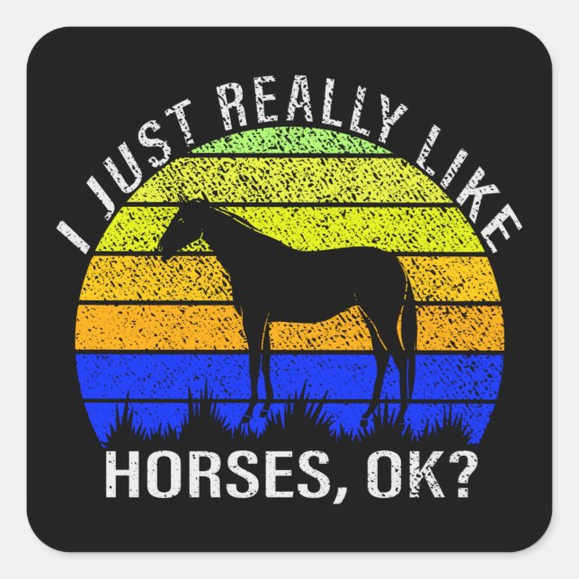 I Really Like Horses in Blue and Yellow    Square Sticker (Front)