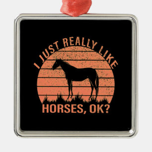 I Really Like Horses in Orange Tangerine   Metal Ornament