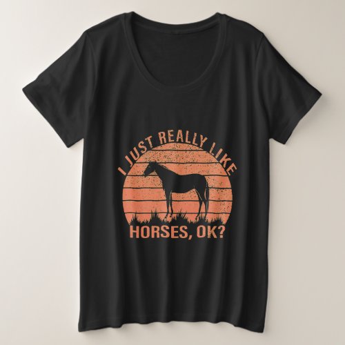 I Really Like Horses in Orange Tangerine   Plus Size T_Shirt