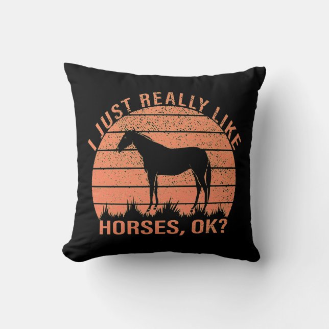 I Really Like Horses in Orange Tangerine  Throw Pillow (Front)