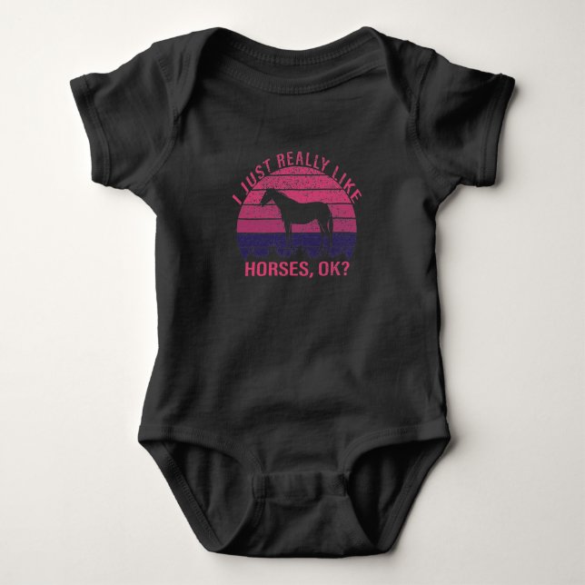 I Really Like Horses in Pink and Deep Purple    Baby Bodysuit (Front)
