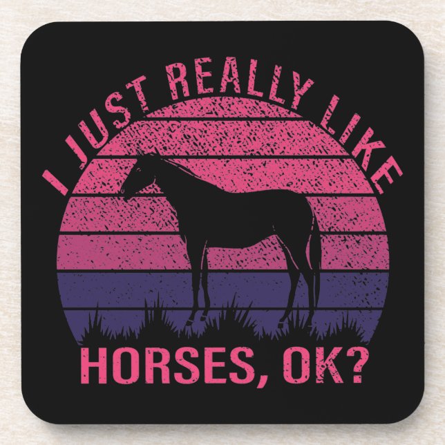 I Really Like Horses in Pink and Deep Purple    Beverage Coaster (Front)