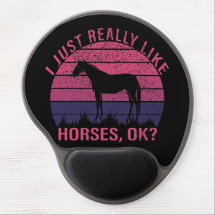 I Really Like Horses in Pink and Deep Purple Gel Mouse Pad