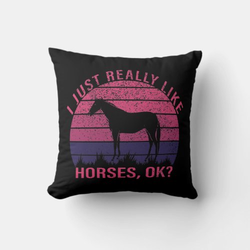 I Really Like Horses in Pink and Deep Purple  Throw Pillow