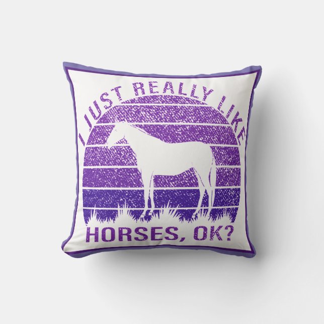 I Really Like Horses in Purple    Throw Pillow (Front)