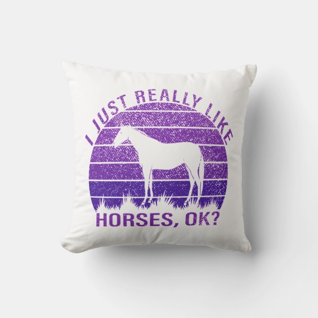 I Really Like Horses in Purple  Throw Pillow (Front)