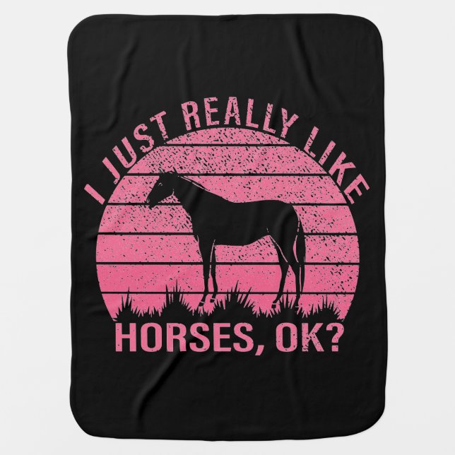 I Really Like Horses in Rose Pink  Baby Blanket (Front)
