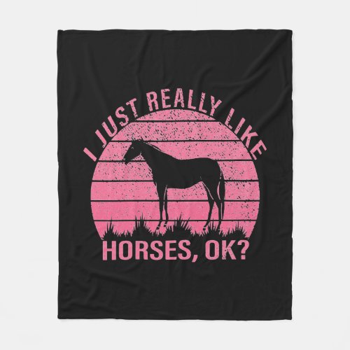 I Really Like Horses in Rose Pink Fleece Blanket