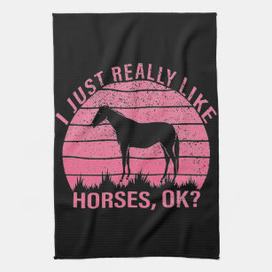 I Really Like Horses in Rose Pink  Kitchen Towel