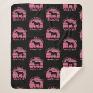 I Really Like Horses in Rose Pink Sherpa Blanket
