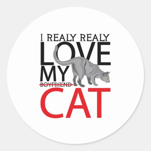 i realy realy love my boyfriend cat classic round sticker