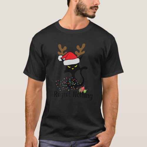 I Regret Nothing Cat Tangled In Christmas Lights C T_Shirt