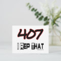 I Rep That 407 Area Code Postcard | Zazzle