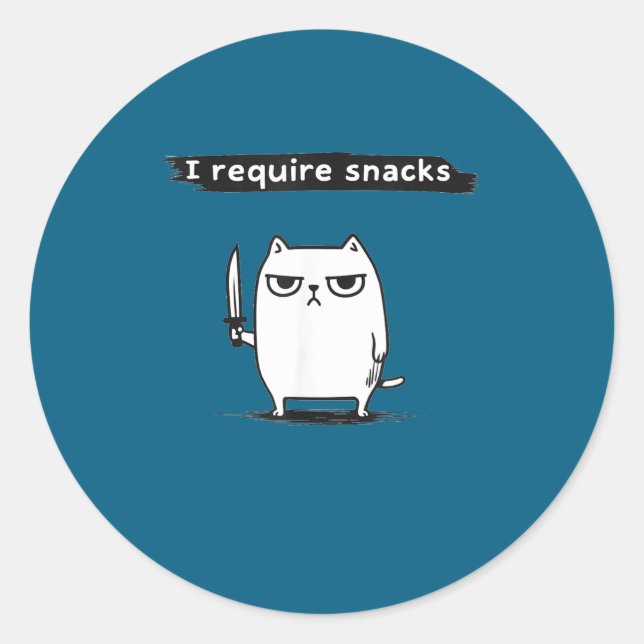 I Require Snacks Angry Cat Funny Meme  Classic Round Sticker (Front)