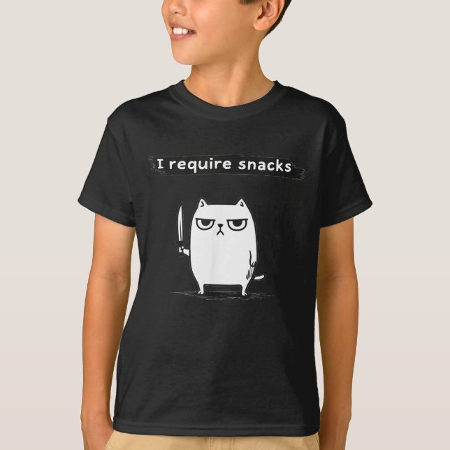I Require Snacks Angry Cat Funny Meme  T-Shirt (Front)