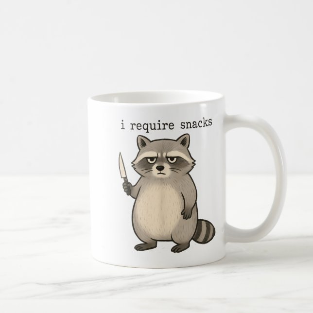 I Require Snacks Funny Mpy Raccoon Trash Meme Snac Coffee Mug (Right)