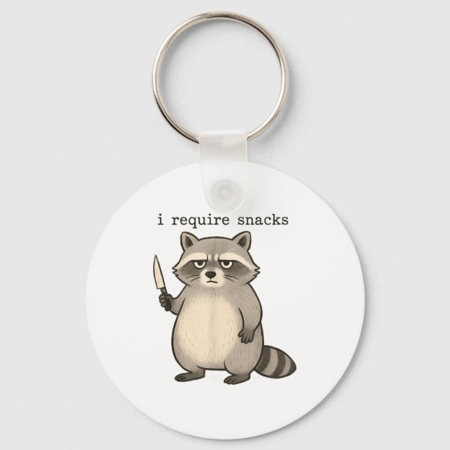 I Require Snacks Funny Mpy Raccoon Trash Meme Snac Keychain (Front)