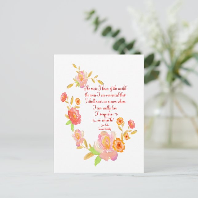 I Require So Much Sense & Sensibility Quote Postcard (Standing Front)