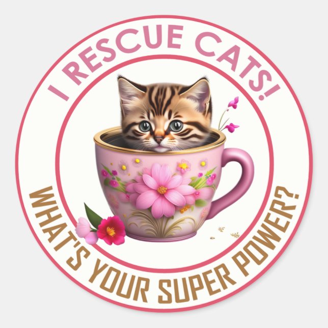 I RESCUE CATS! CLASSIC ROUND STICKER (Front)