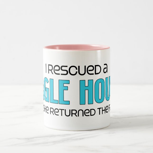 I Rescued a Bagle Hound (Female) Dog Adoption Two-Tone Coffee Mug (Center)