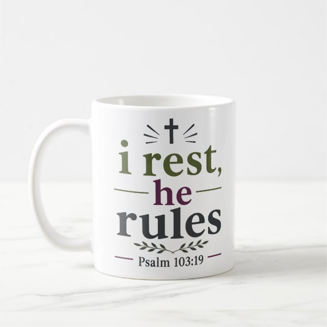 I Rest He Rules Christian Scripture Quote Coffee Mug (Left)