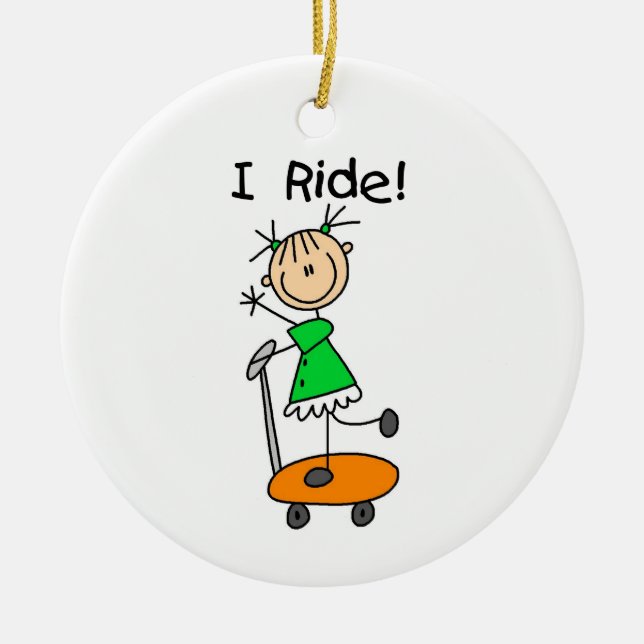 I Ride - Girl on Scooter Ceramic Ornament (Front)