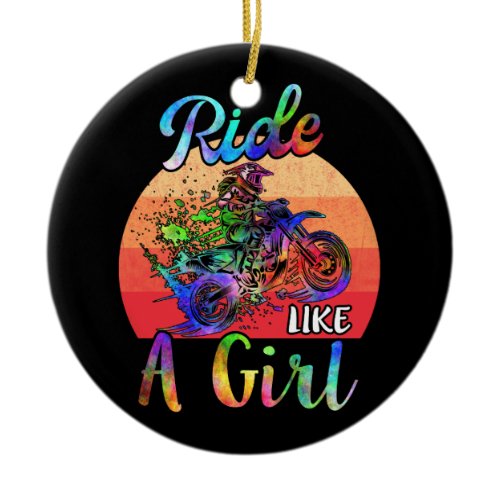 I Ride Like a Girl Dirt Bike Watercolor Ceramic Ornament