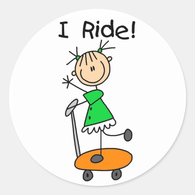 I Ride Stick Figure Girl Stickers Sticker (Front)