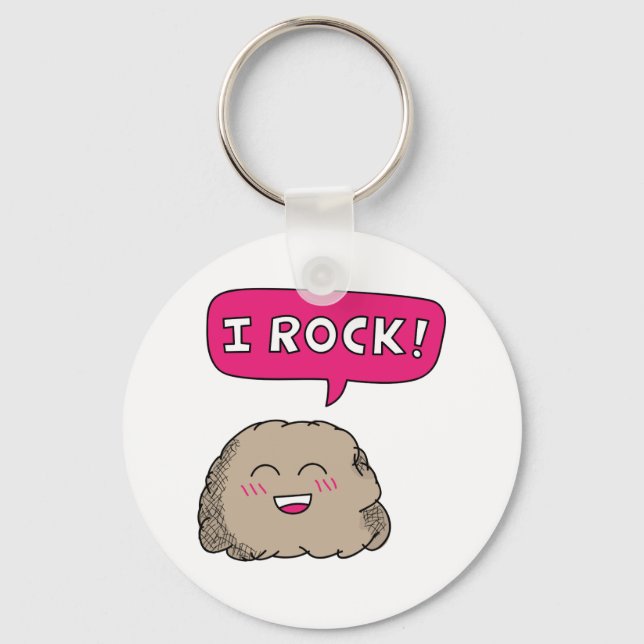 I Rock, Cute Cartoon Rock Humor Keychain (Front)